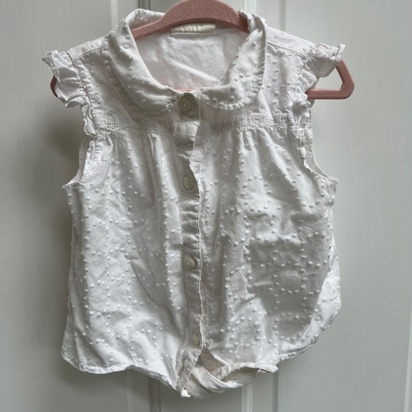 Crazy 8 2T White Dot Textured Girls Short Flutter Sleeve Tie Front Top Blouse - Picture 1 of 4